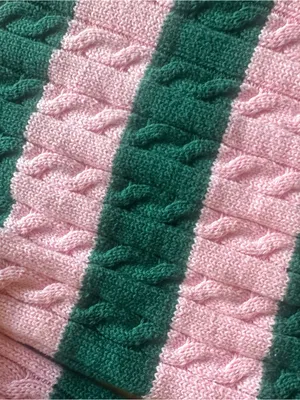 All in Motion Cable Knit Sweater Pink Green Striped “Take It Easy” XS Cozy thumbnail 3