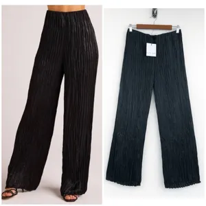 Bella Dahl Black Pleated Silky Finish Wide Leg Pants Women’s SZ M Elastic Waist thumbnail 3