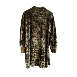 Bimba y Lola Velvet Dress Womens M Olive Green Whimsigoth Mock Neck Button‎ Cuff thumbnail 6