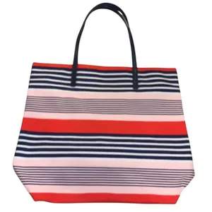 Kate Spade Bon Shopper Tote Pink Navy Striped Canvas Bag Spring Vacation‎ L NWT thumbnail 4