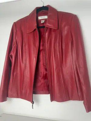 Preston & York Crimson Red Leather Zip Jacket thumbnail 2