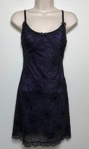 Women‎ Fairy Grunge Whimsigoth Babydoll Slip Dress Purple Black Spiderweb Goth thumbnail 1