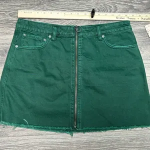 Free People We the Free Zip It Up Mini Jean Skirt Green Cotton size 31‎ *251 thumbnail 13