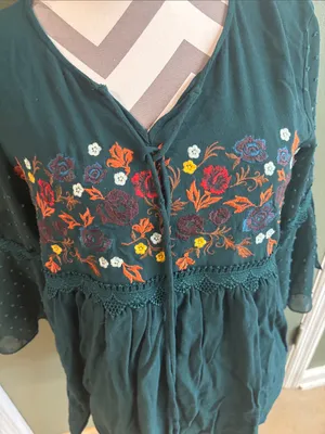 Altar'd State Teal Embroidered Boho Tunic thumbnail 3