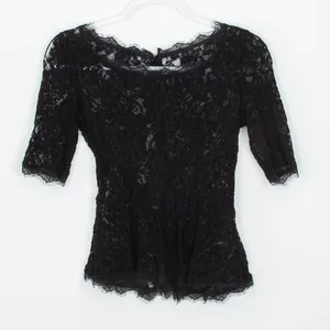 Aritzia Womens Babaton Eyelash Lace Peplum Short Sleeve Top Size‎ XS Black Goth thumbnail 1