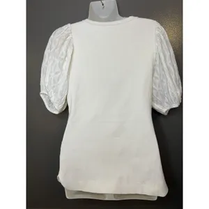 Pilcro Shirt Womens Small White Henley Puff Short Sleeve Textured Tee Top thumbnail 5
