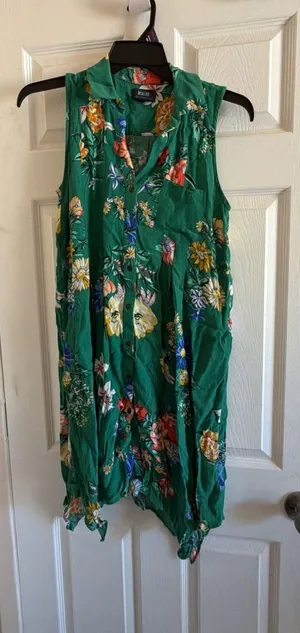 Maeve by Anthropologie Green Floral Sleeveless Button Down Shirt Dress thumbnail 1