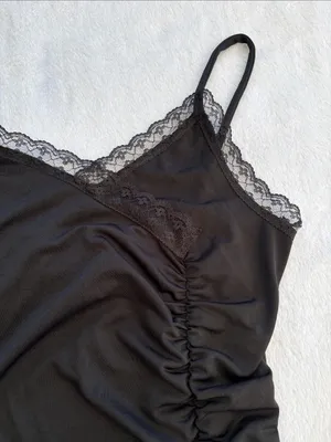 Express size small y2k usa Black Lace-Trim Cami Tank Top ruched summer 90s thumbnail 4