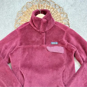 Patagonia Re-Tool Burgundy Fuzzy Fleece 3/4 Snap-T Pullover Jacket Size XS thumbnail 2