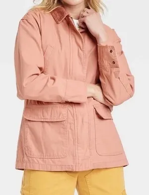 Universal Threads Utility Jacket Women's Size S Pink Cotton‎ Corduroy Collar thumbnail 1