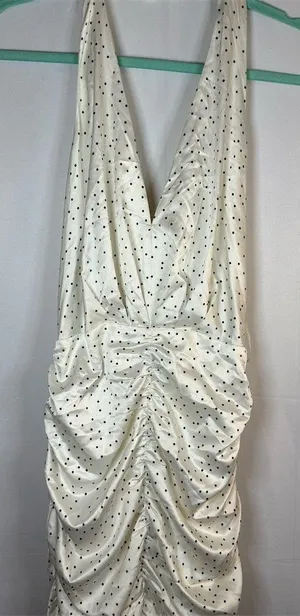 Zara Dress Womens Size S Ivory Polka Dot Halter Ruched Bodycon Midi thumbnail 1