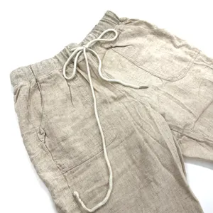 Beige Linen Like Jogger Pants Elastic Waist Ankle Cropped Casual Fit Pull On Hem thumbnail 2