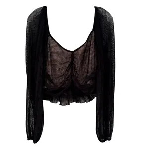 Meraki Illusion‎ Ruched Crop Top Womens XL Black Whimsigoth Goth Dark Romance thumbnail 5
