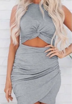 Gray Twist-Front Cutout Bodycon Mini Dress Size M NWT thumbnail 1