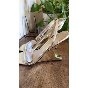 AJ by Aminah Lunaheel Sandal Women 8.5 Gold Metallic Sculptural Wedge Square Toe thumbnail 3