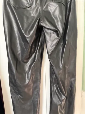 Abercrombie & Fitch Black Faux-Leather Straight Leg Pants thumbnail 6