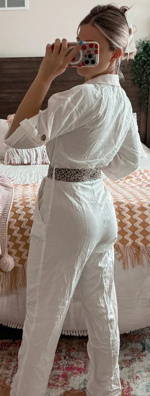 ZARA White Linen Belted Jumpsuit thumbnail 3