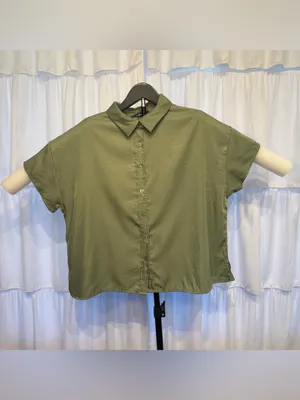 Lulu's Women’s Olive Button-Front Short Sleeve Collard Blouse Shirt Size Large thumbnail 3