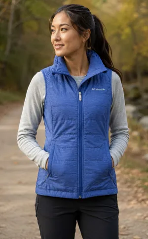 Columbia Outdoor Gorpcore Work Womens XS Blue Quilted Striped Puffer Vest EUC thumbnail 1
