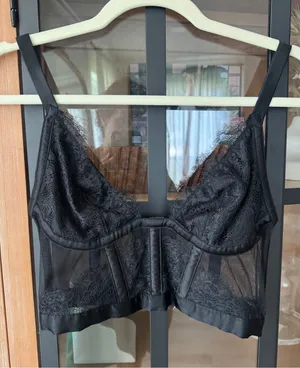 Victoria's Secret lace corset bra longline bustier structured mesh panels vneck thumbnail 1
