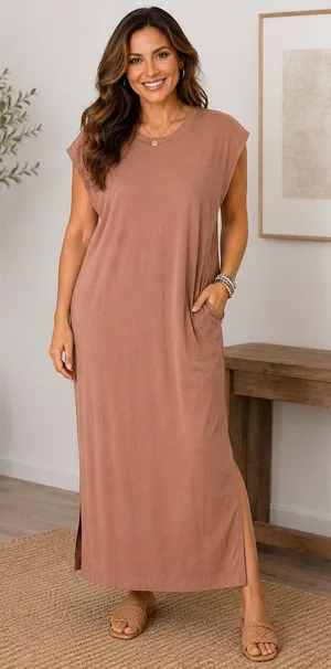 Free People FP Beach Mauve‎ Sleeveless Maxi Dress Side Slits Pockets Medium thumbnail 1