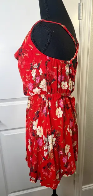 O'Neill Red Floral Cowl Neck Mini Dress Size M thumbnail 5