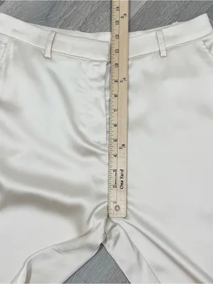 Bailey 44 Satin Cargo Pants Trousers Cream Medium High Waist Ankle Tapered thumbnail 11
