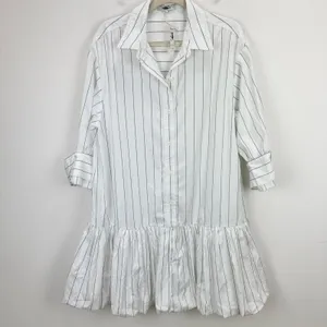 Madewell Bubble Hem Mini Shirtdress Pinstripe Poplin Cotton White Large NWT thumbnail 6