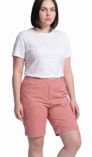 TALBOTS Coral/Orange and White Geometric Patterned Bermuda Shorts Size 16 thumbnail 1