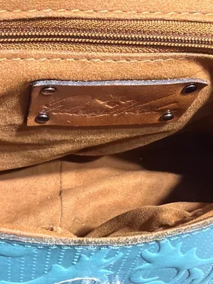 Patricia Nash Micaela Teal Shoulder Bag Tooled Embossed Leather Swinglock Suede thumbnail 7