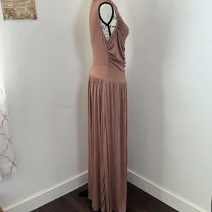 Halara Draped Sleeveless Maxi Dress Brown Gathered Waist Size M Elegant Jersey thumbnail 2