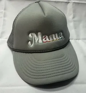 Snap-Back Mama Adjustable Baseball Cap Gray Embroidered Trucker Hat Womens thumbnail 1