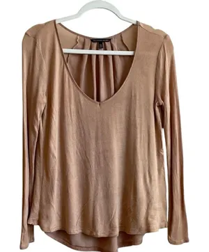 Victoria’s Secret Tan Long Sleeve Top Satin Modal Blend Sz M‎ Y2K Luxe thumbnail 1