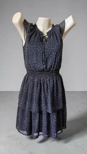 Bloomingdale's Navy and White Polka Dot Smocked Waist Sleeveless Dress thumbnail 1