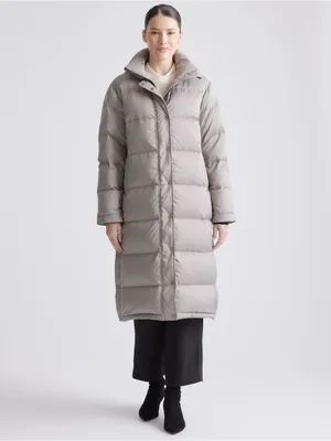 QUINCE Responsible Down Long Puffer Jacket Stone Taupe Color Sz Large thumbnail 3