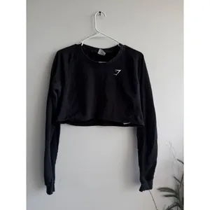 Gymshark Womens Black Long Sleeve Cropped‎ Sweatshirt Logo Crew Neck Size M thumbnail 2