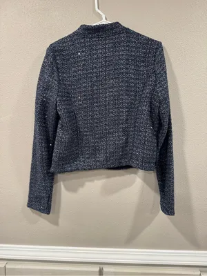 White House Black Market Navy Blue Tweed Jacket with Light Blue Accents Glitter thumbnail 5