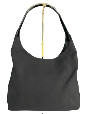 GUCCI Vintage Tom Ford Era Black Canvas Metal Handle Hobo Bag Excellent Cond Y2K thumbnail 2