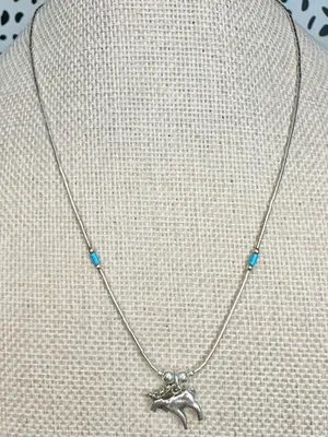 Liquid Sterling Silver Moose Charm Turquoise Bead 16” Screw Clasp Necklace thumbnail 1