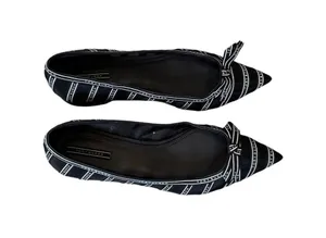 Tory Burch Black White Penelope Pointed Toe Bow Flats 7M 58298 thumbnail 1