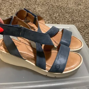 BORN ankle strap wedge woman sandal blue leather size 10 thumbnail 1