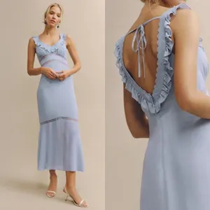 Reformation |‎ Purdie Lace-Trim Flutter Strap Midi Dress in Mineral Blue thumbnail 2
