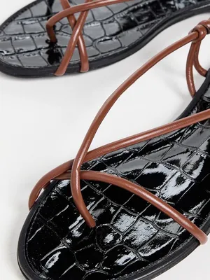 NWT SCHUTZ Malta Flat Sandals Size 7 Strappy Leather Croc Embossed Sauvage thumbnail 4