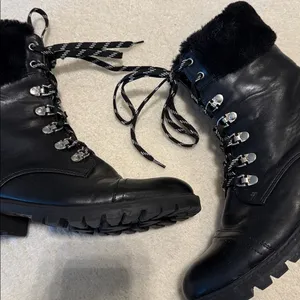 Black Fur Trim Combat Laced Boots thumbnail 4