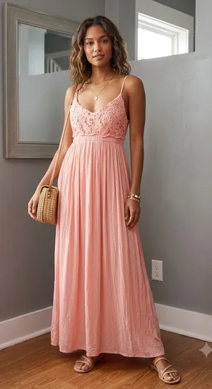 Bibi Pink Crochet Maxi Dress Open Back Coquette Cottagecore Barbie Size Small thumbnail 1
