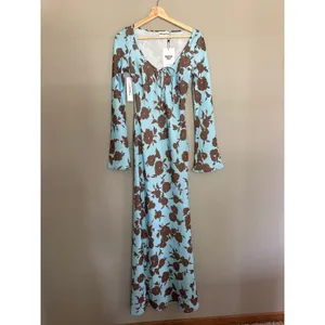 PRINCESS POLLY Elorie Long Sleeve Maxi Dress Blue / Brown Size 2 NEW thumbnail 2