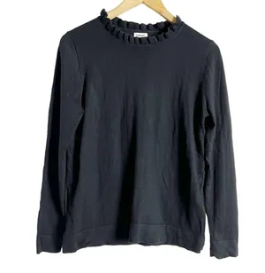 J.Crew Black Ruffleneck Long Sleeve Crewneck Pullover Sweater Size Small thumbnail 2