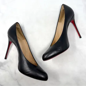 Christian Louboutin Vintage Y2K Yousra 100 Leather Notched Vamp Pump Heels Black thumbnail 8