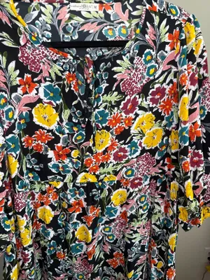 Natural Life Dress Sage V Neck Maxi Tiered Black floral Red Multi Yellow Accents thumbnail 8