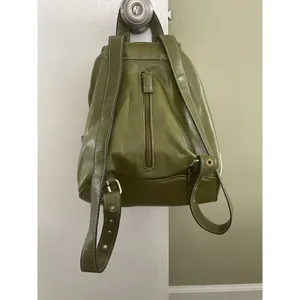 Backpack Mini Women’s Green Simulated Leather Gold Fittings Great Condition thumbnail 2
